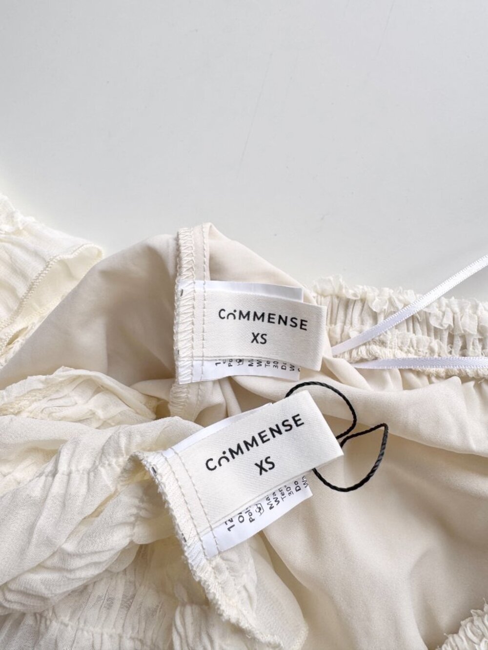 COMMENSE Ivory Ruched Chiffon Ruffled Button Front Blouse Skirt Set, Size XS - Picture 13 of 16